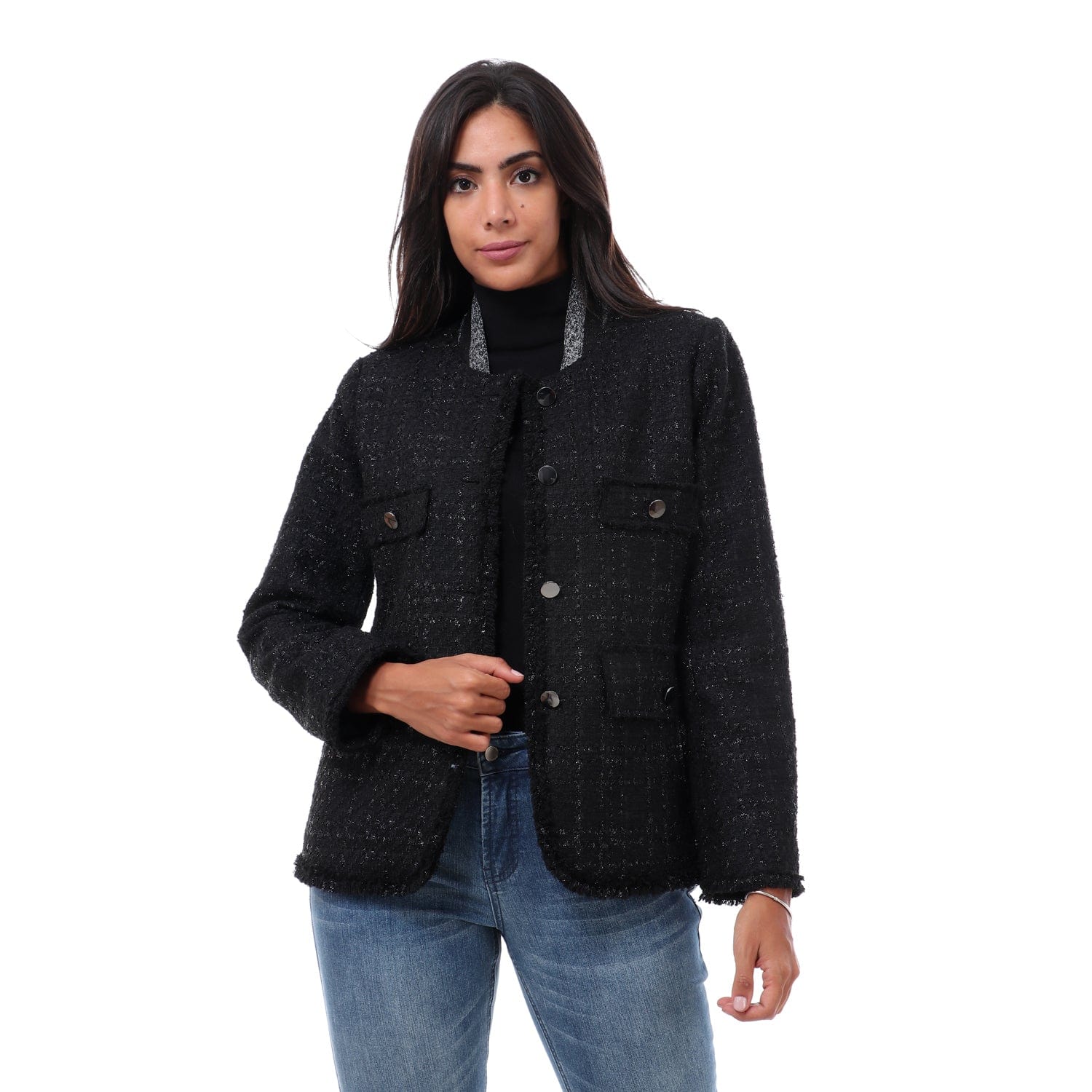 داليدرس جاكيت منسوج قصير كم طويل نسائي أسود