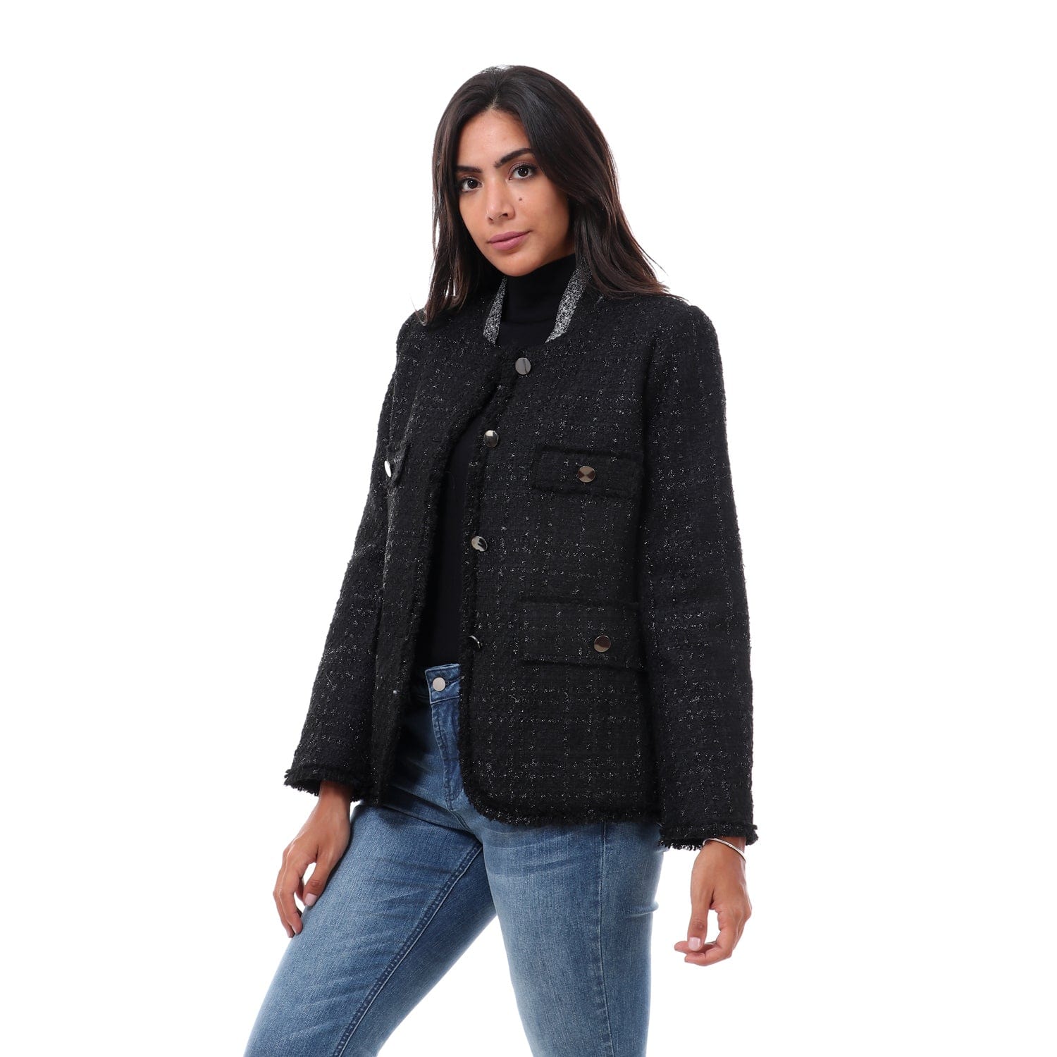 داليدرس جاكيت منسوج قصير كم طويل نسائي أسود