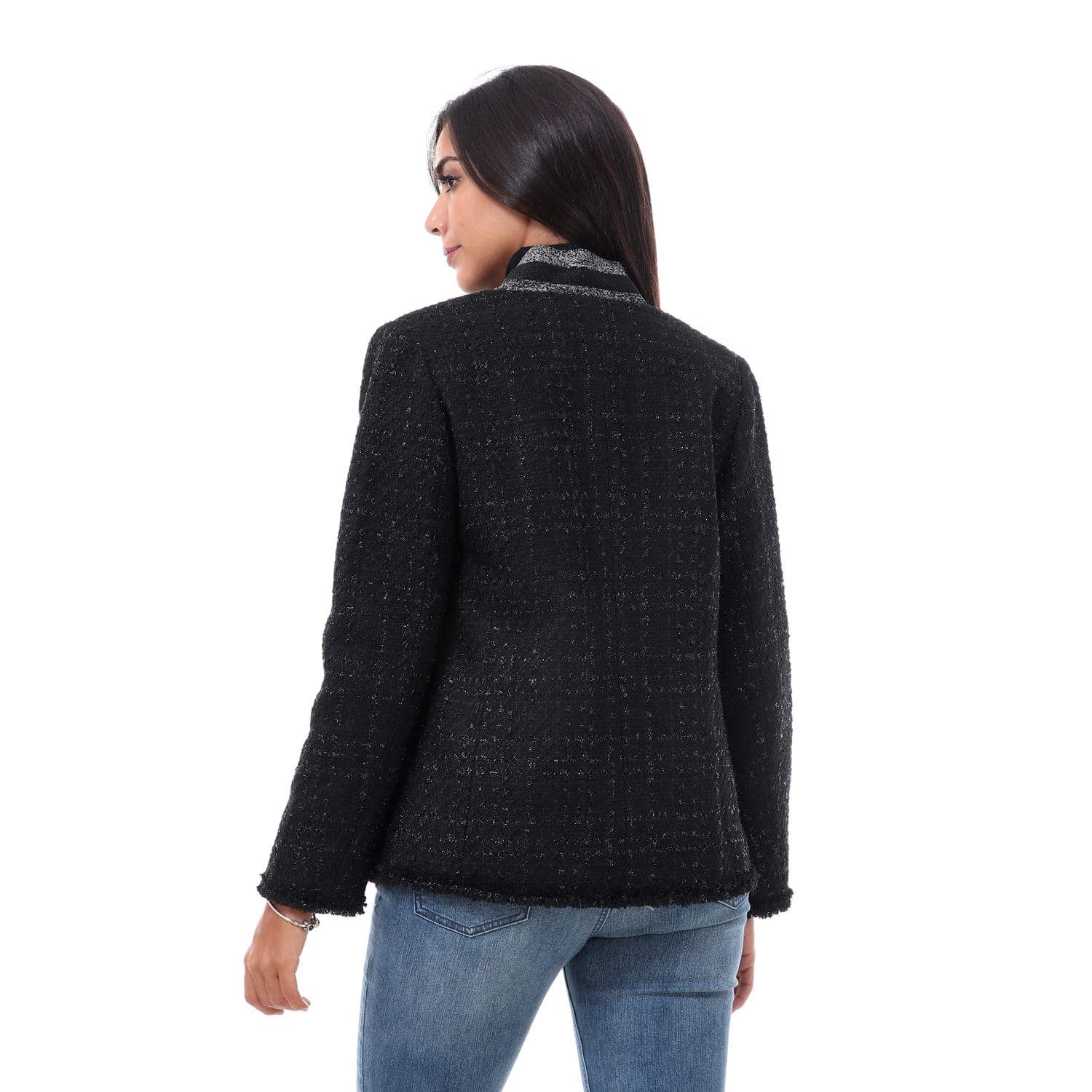 داليدرس جاكيت منسوج قصير كم طويل نسائي أسود