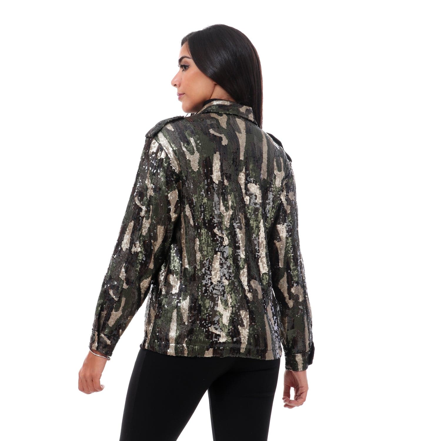 داليدرس جاكيت منقوش نقشة لامعة كم طويل نسائي جيشي