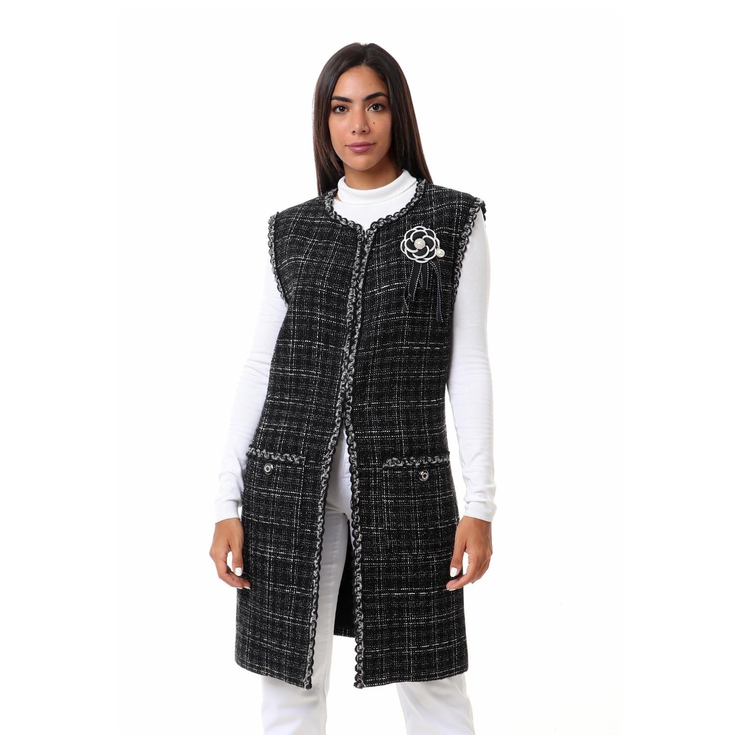 داليدرس فيست صوف نسائي بجيوب أمامية أسود/فضي