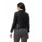 داليدرس جاكيت جلد سادة بأزرار أمامية قصير نسائي أسود