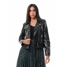 داليدرس جاكيت جلد لامع بسحابات نسائي أسود