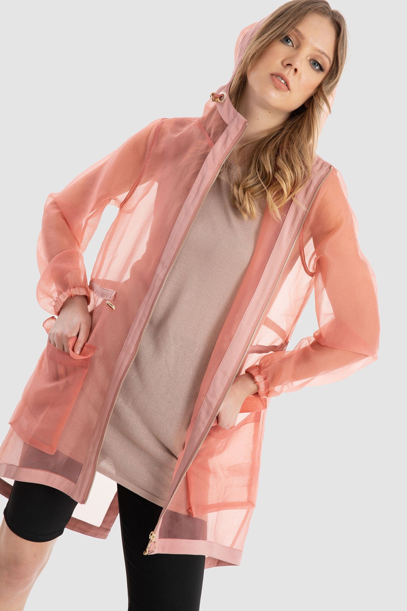 داليدرس جاكيت شفاف طويل كم طويل نسائي