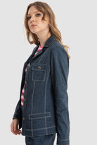 داليدرس جاكيت جينز كم طويل بجيوب أمامية نسائي أزرق