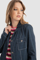 داليدرس جاكيت جينز كم طويل بجيوب أمامية نسائي أزرق