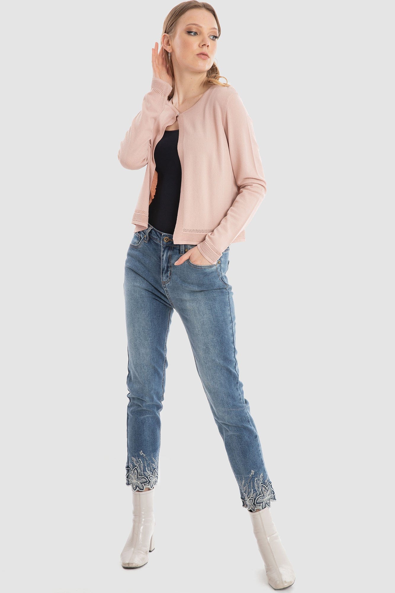 داليدرس كارديجان قصير مفتوح بزرار أمامي نسائي وردي فاتح