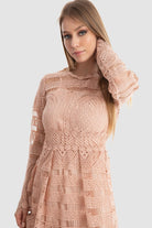 داليدرس فستان طويل دانتيل ميدي مبطن كم طويل مخصر نسائي وردي