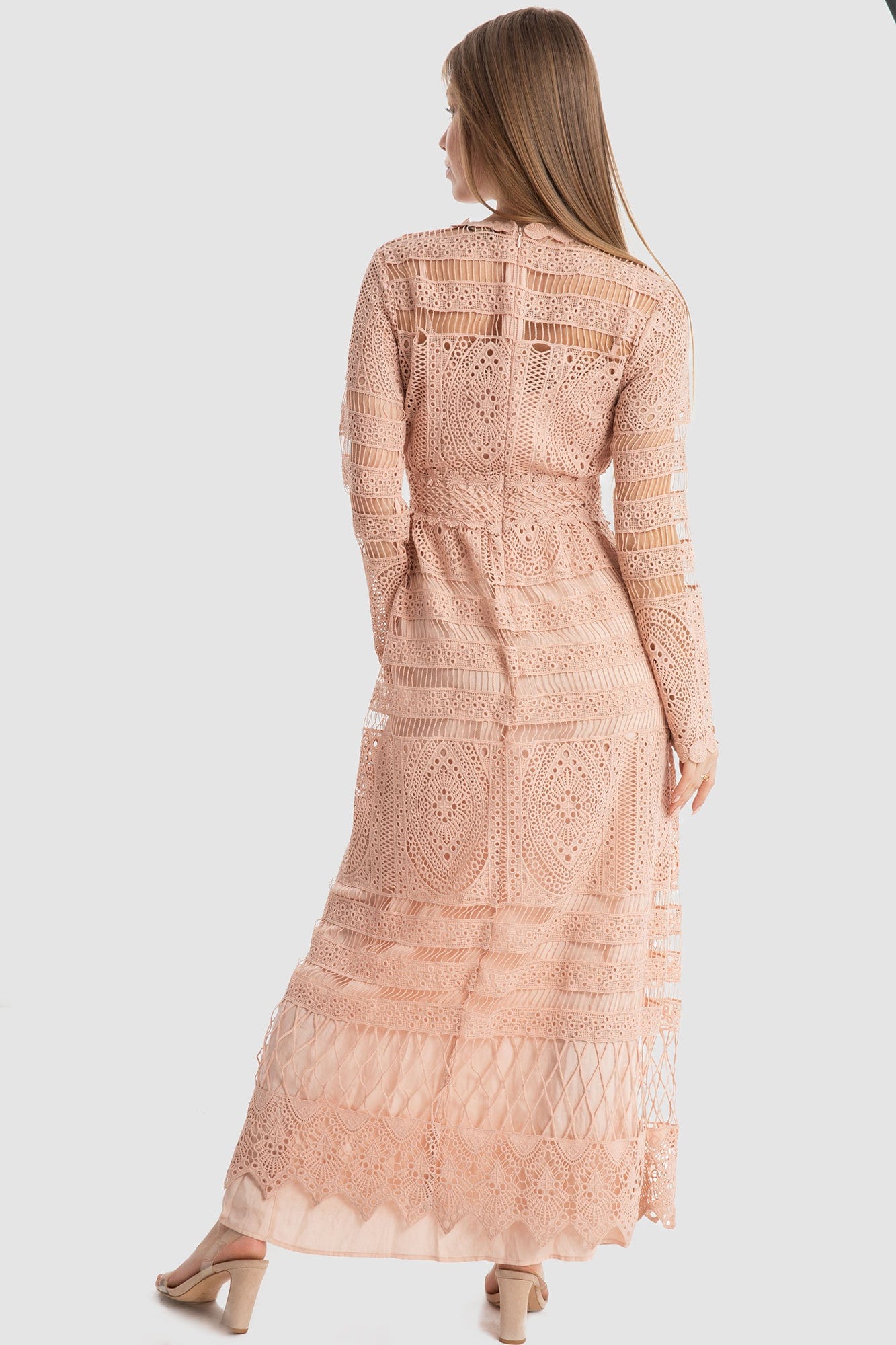 داليدرس فستان طويل دانتيل ميدي مبطن كم طويل مخصر نسائي وردي