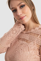 داليدرس فستان طويل دانتيل ميدي مبطن كم طويل مخصر نسائي وردي