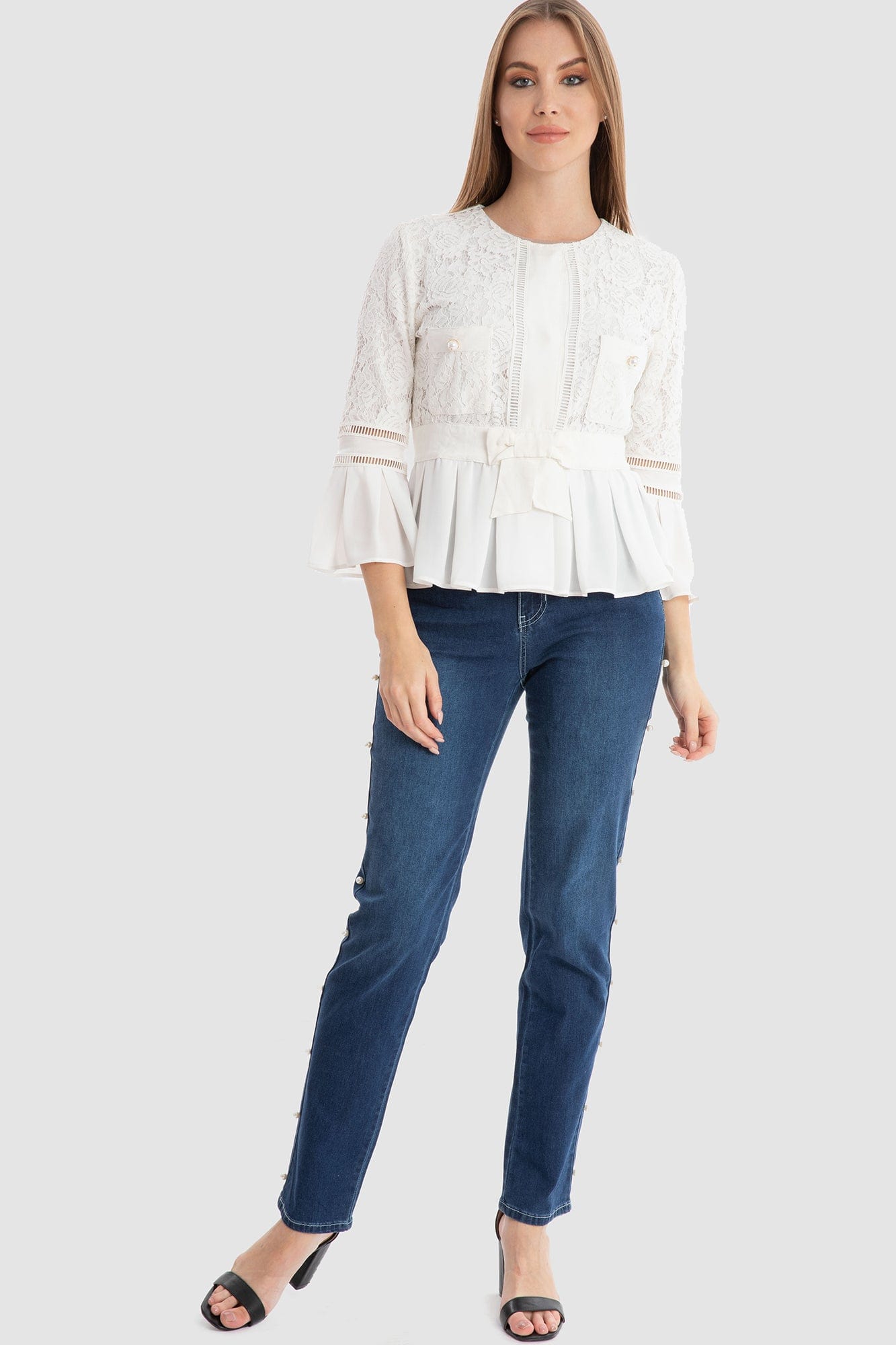 داليدرس جاكيت دانتيل مزين بفيونكة أمامية نسائي