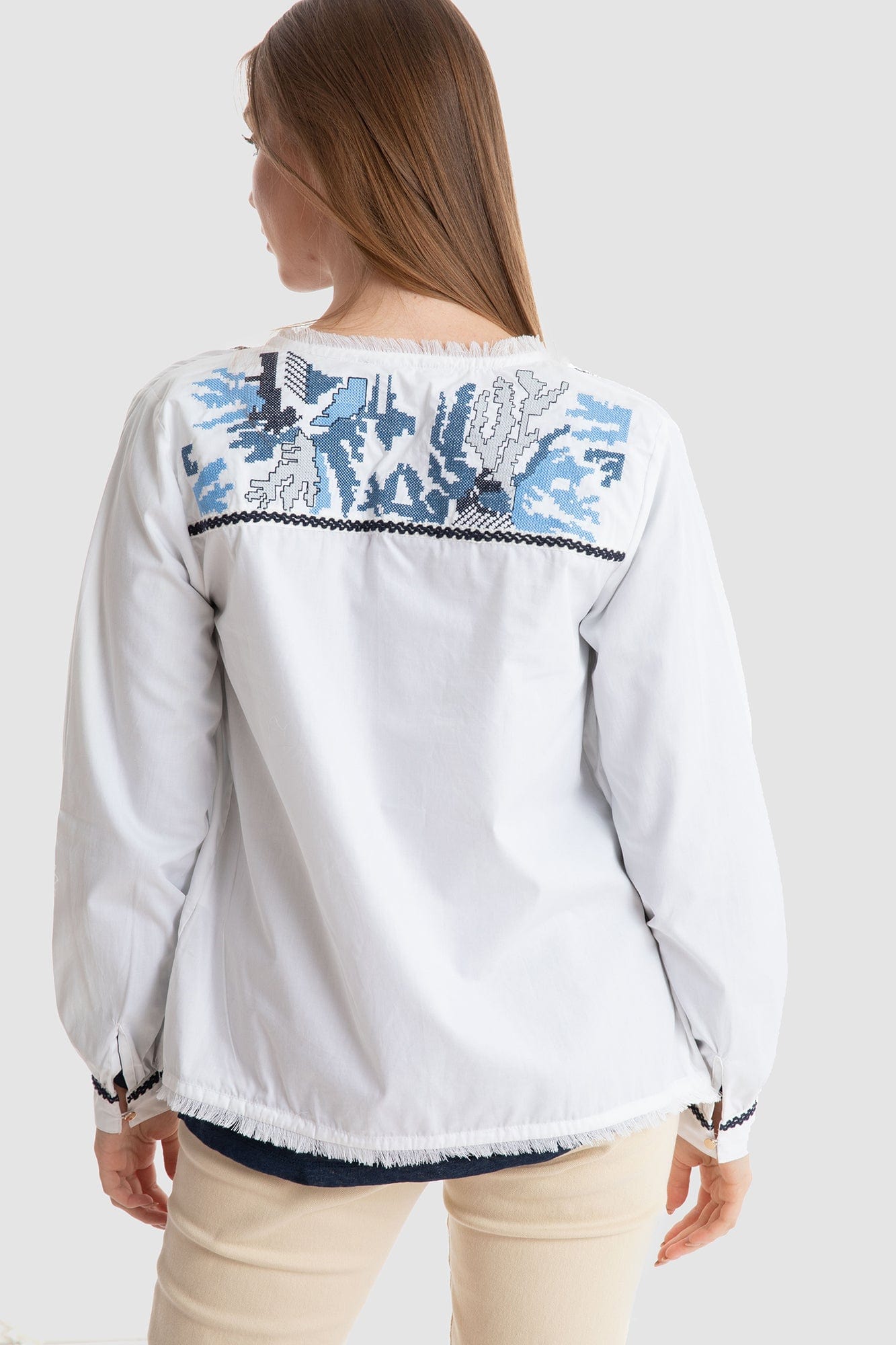 داليدرس جاكيت قصير مشجر من الأمام كم طويل نسائي أبيض/متعدد الألوان