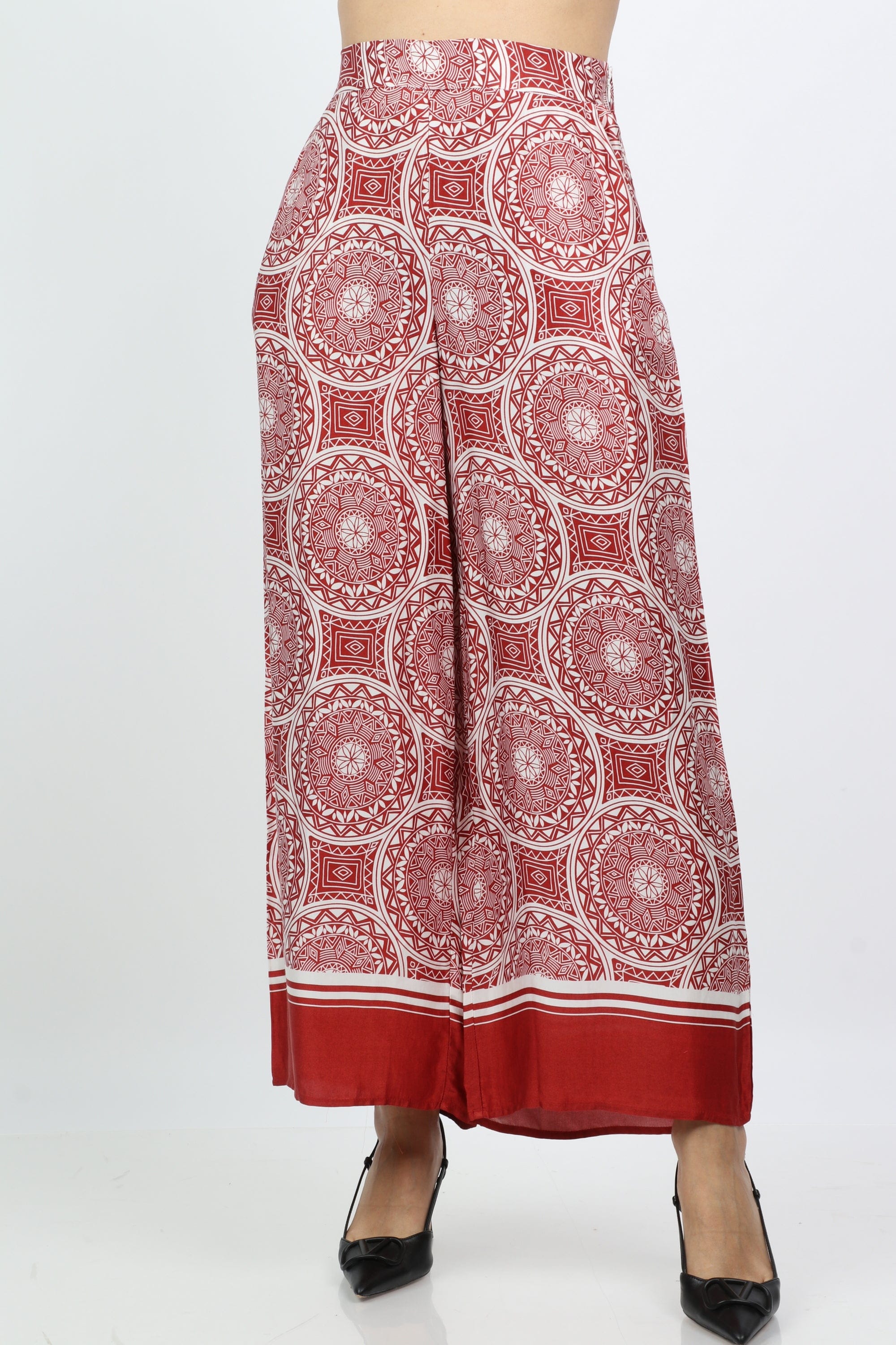 داليدرس بنطلون واسع بنمط طويل أحمر برتقالي