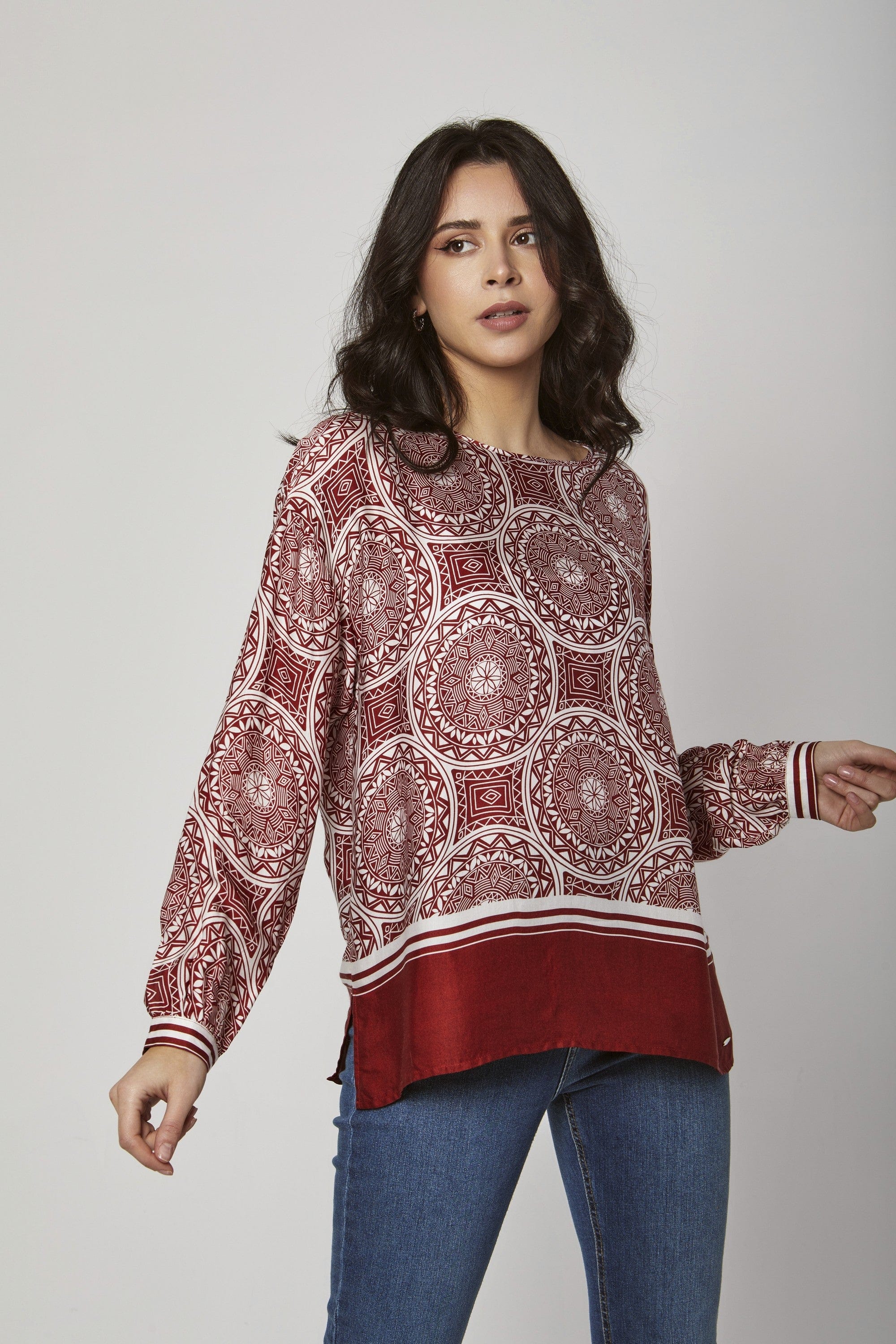 داليدرس كارديجان منقوش واسع بكم طويل نسائي أحمر برتقالي