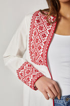 داليدرس قفطان كم طويل منقوش نسائي أبيض/أحمر