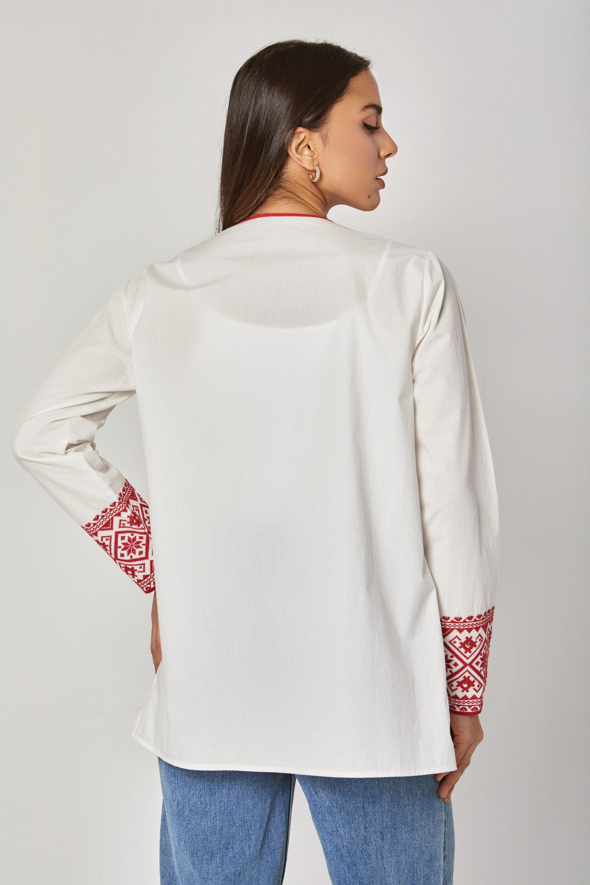 داليدرس قفطان كم طويل منقوش نسائي أبيض/أحمر