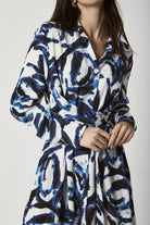 داليدرس فستان ميدي مشجر مفتوح من الجنب بأزرار أمامية كم طويل أزرق داكن