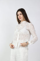 داليدرس بلوزة دانتيل بأزرار أمامية لامعة نسائي