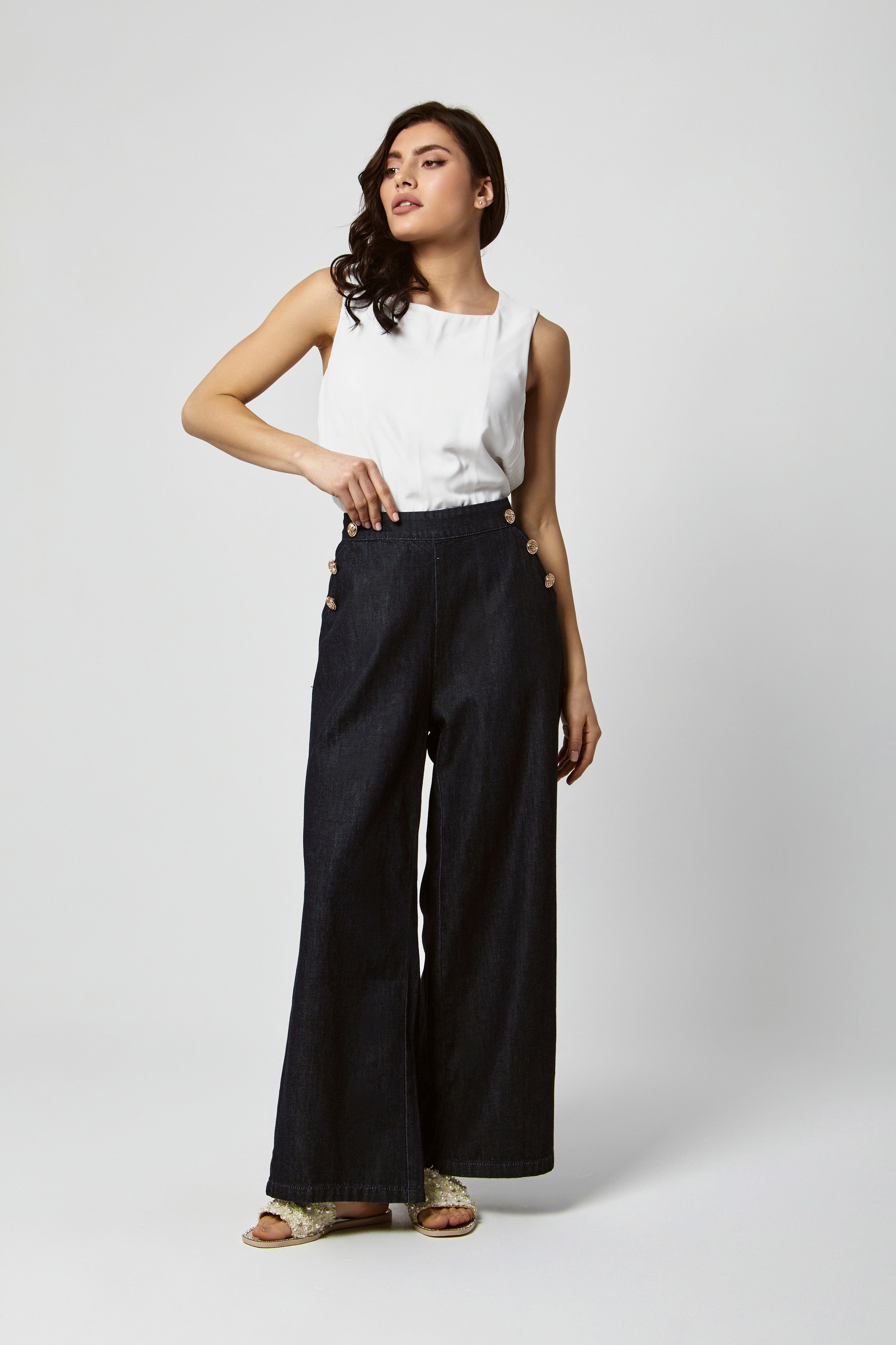 داليدرس بنطلون جينز غامق واسع طويل نسائي جينز داكن