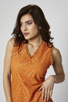 داليدرس فستان ميدي دانتيل مبطن كت نسائي برتقالي