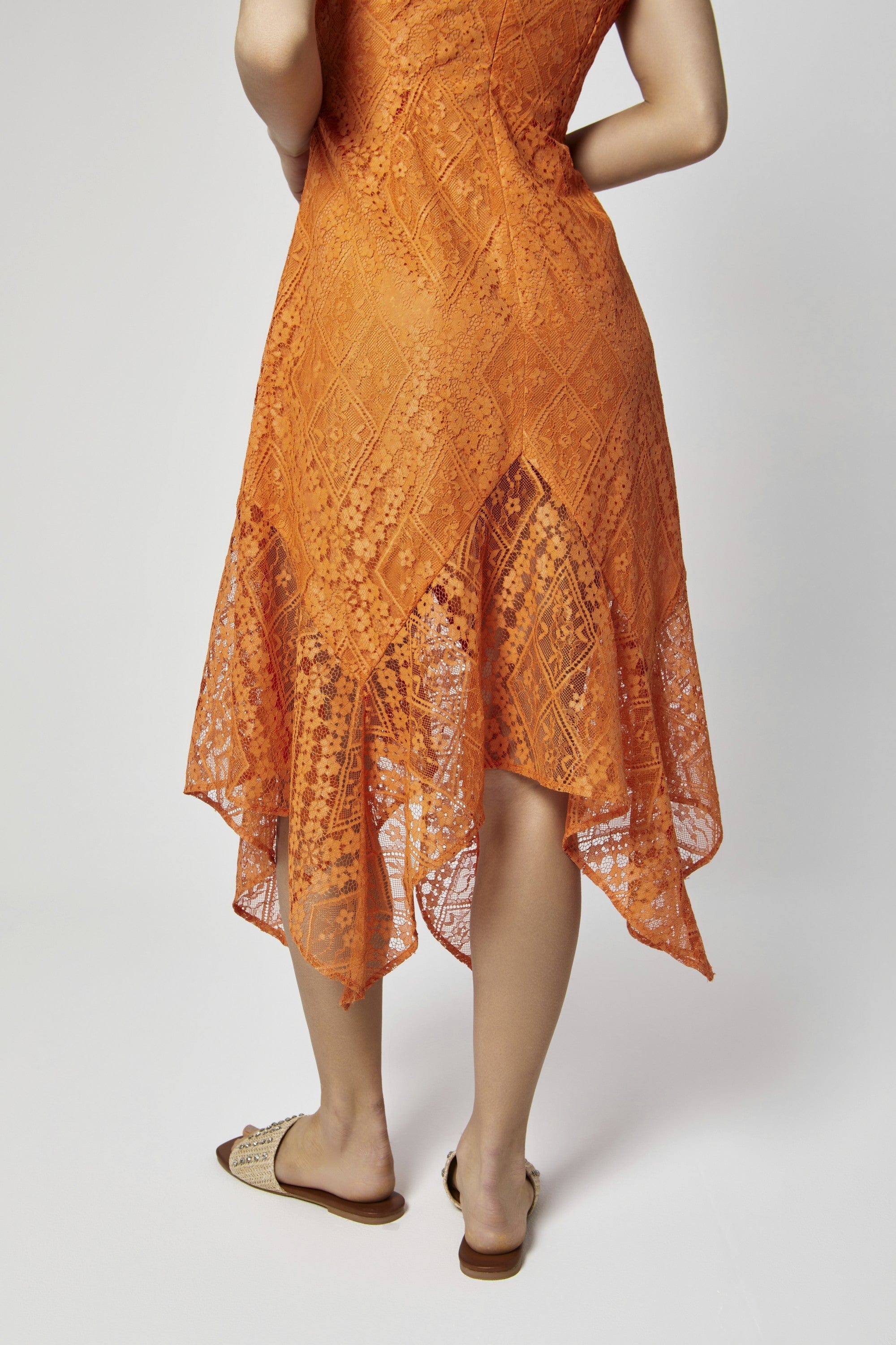 داليدرس فستان ميدي دانتيل مبطن كت نسائي برتقالي