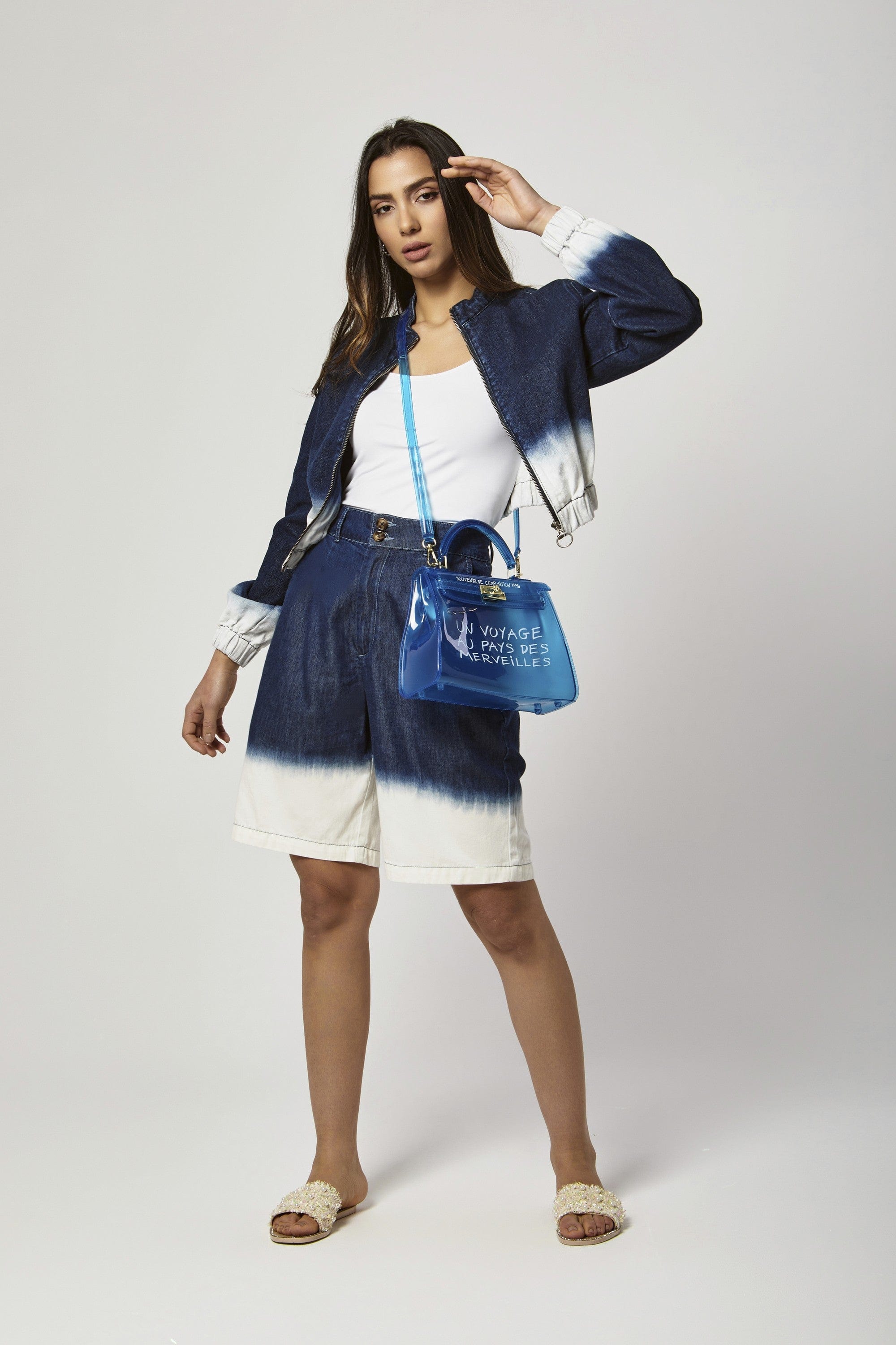 داليدرس جاكيت جينز لونين بسحاب كم طويل نسائي أزرق فاتح