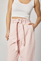 داليدرس بنطلون سادة واسع خصر مرتفع بربطة خصر نسائي وردي