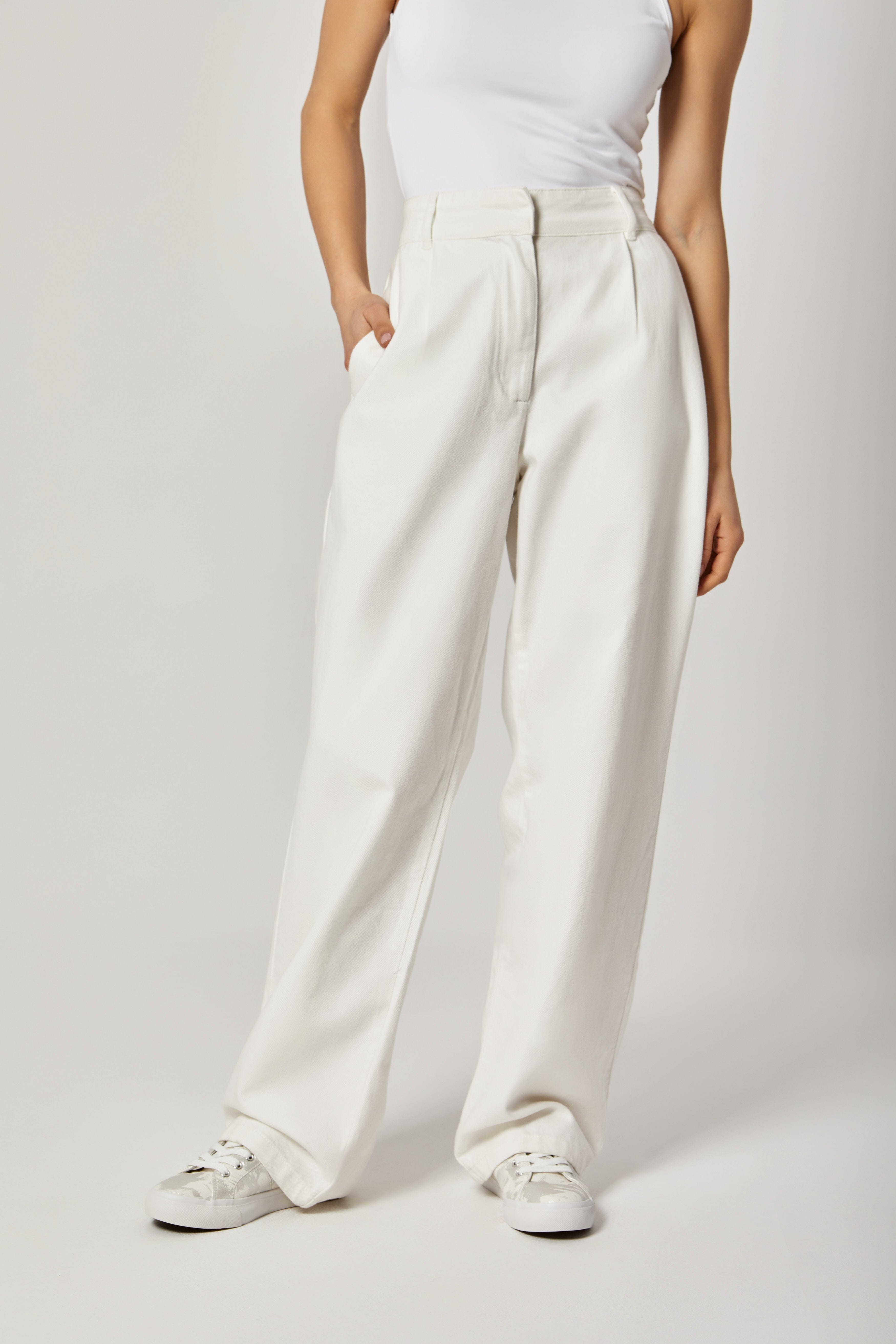 داليدرس بنطلون واسع سادة بسحاب نسائي أبيض