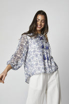 داليدرس بلوزة نسائية مشجرة بأكمام طويلة أزرق