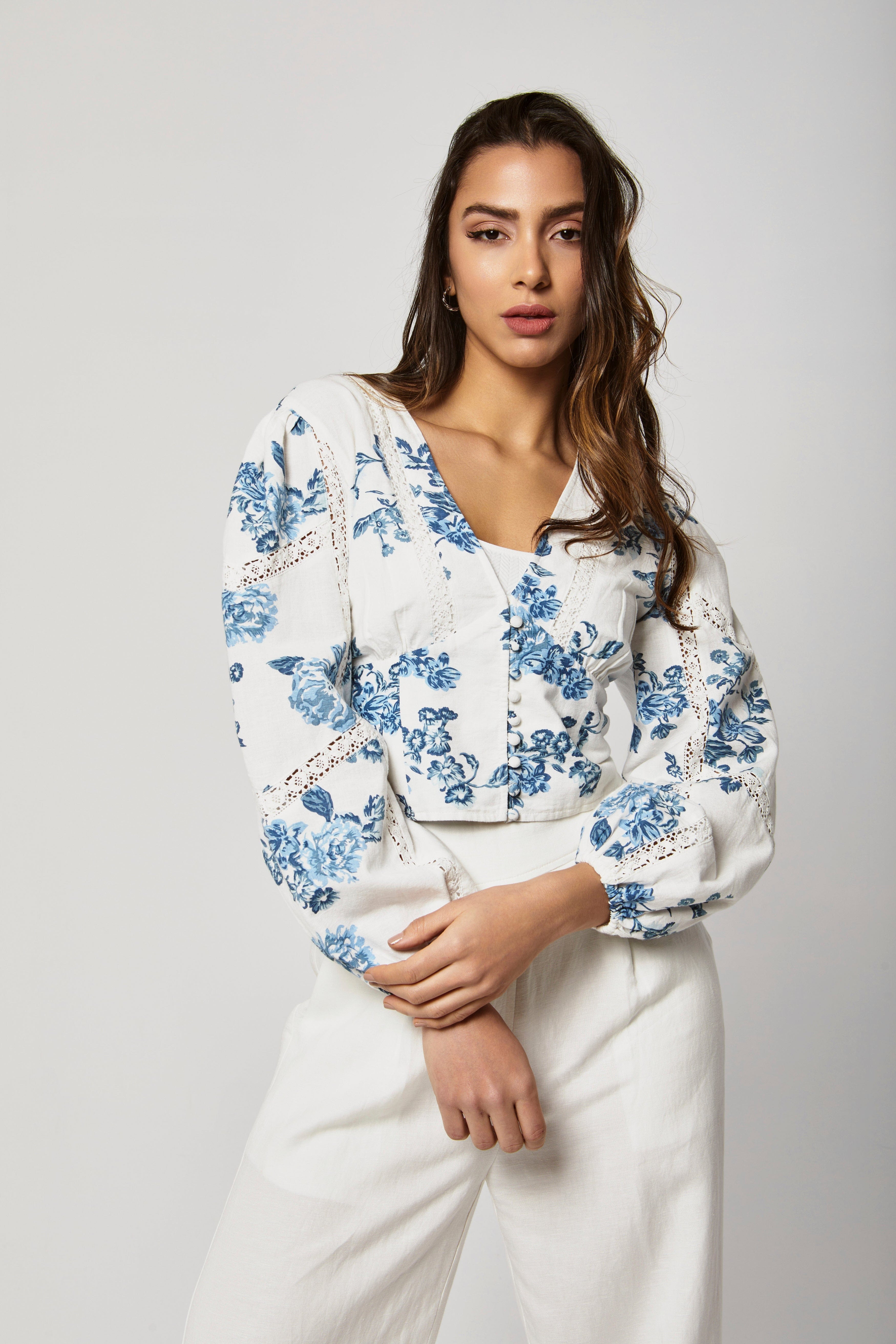 داليدرس بلوزة مشجرة نص بطن كم طويل منفوخ نسائي متعدد الألوان