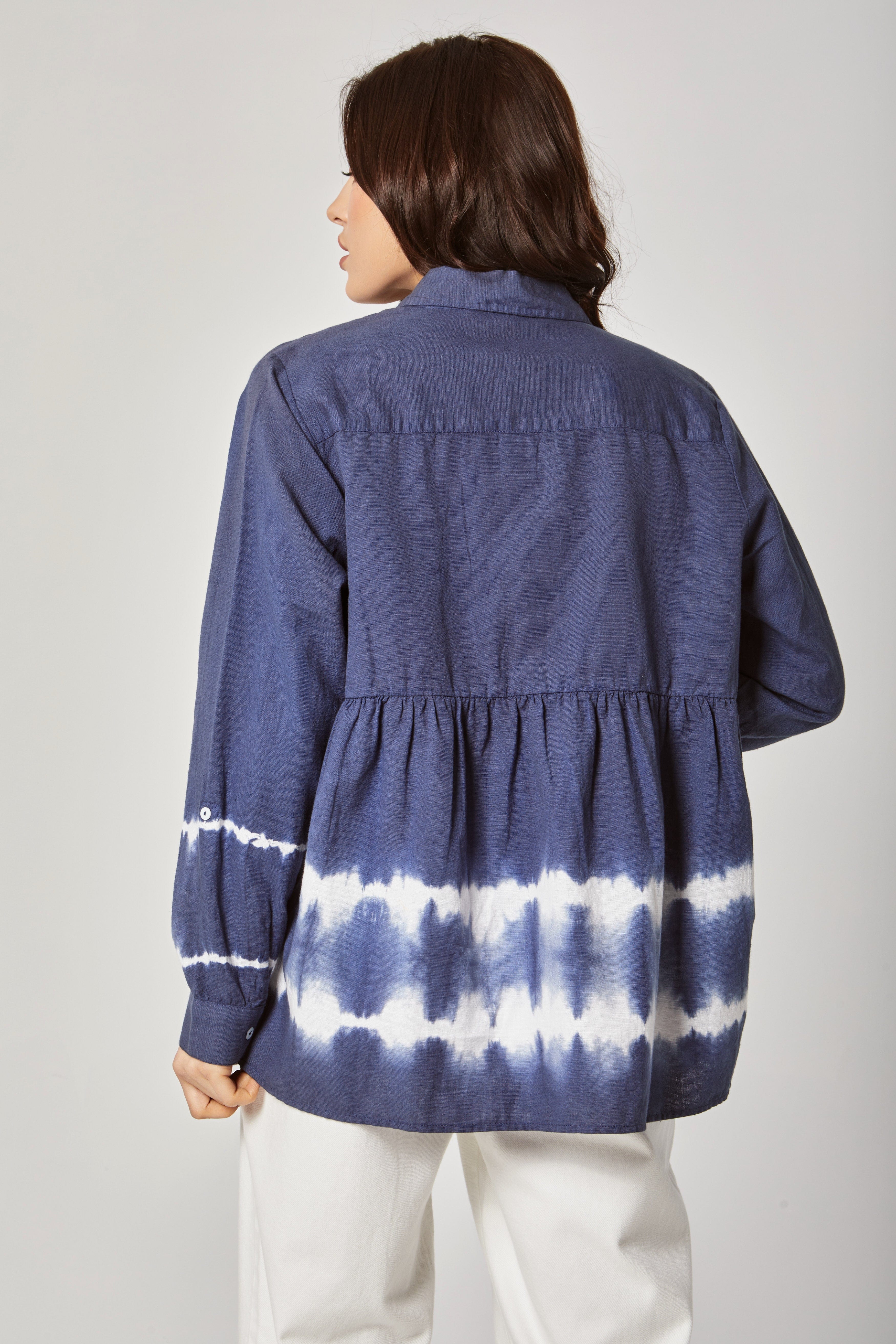 داليدرس بلوزة نسائية مشبحة بأزرار أمامية أزرق