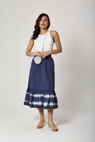 داليدرس جيبه ميدي نسائية خصر مزموم بأزرار أمامية أزرق