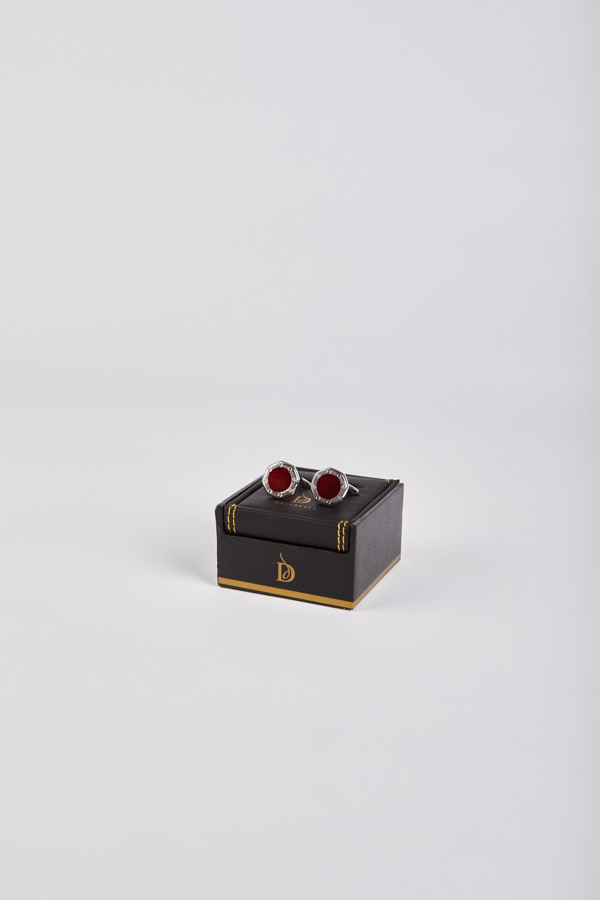 داليدرس طقم دبوس قميص البدلة دائري باللون الأحمر فضي