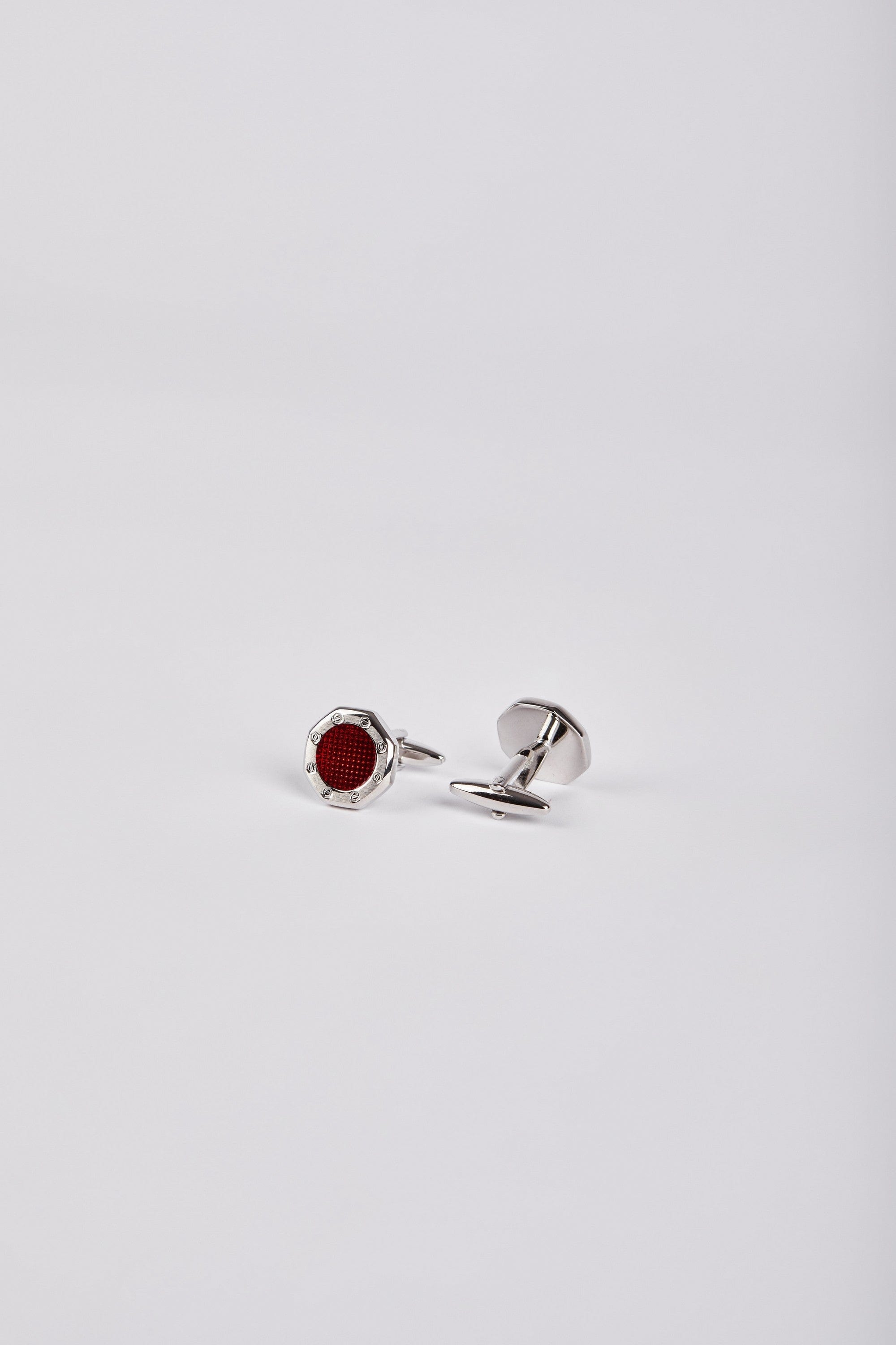 داليدرس طقم دبوس قميص البدلة دائري باللون الأحمر فضي