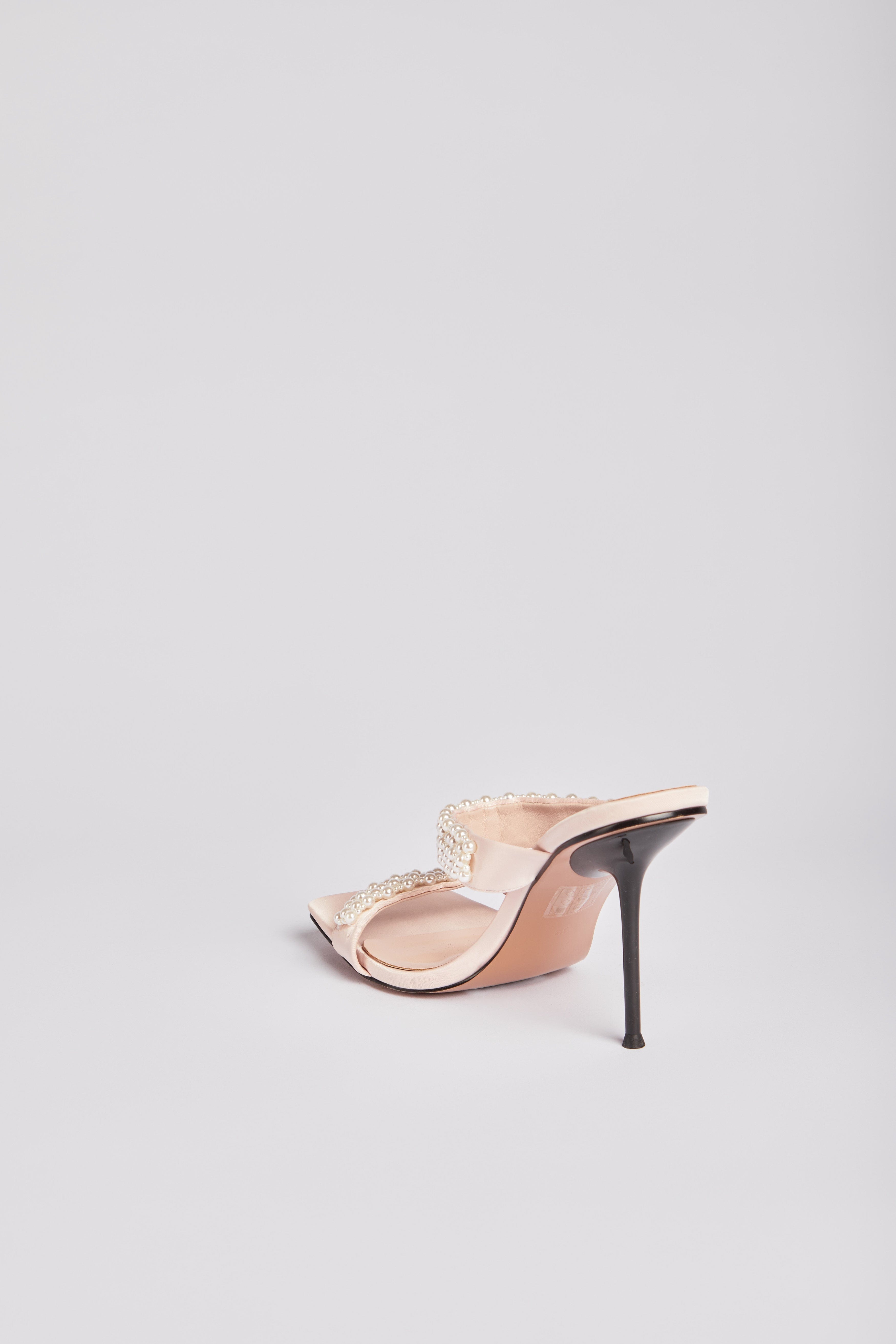 داليدرس سليبر مزين باللؤلؤ كعب مرتفع نسائي وردي