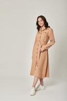 داليدرس فستان ميدي سادة بأزرار أمامية 3/4 كم نسائي لوز