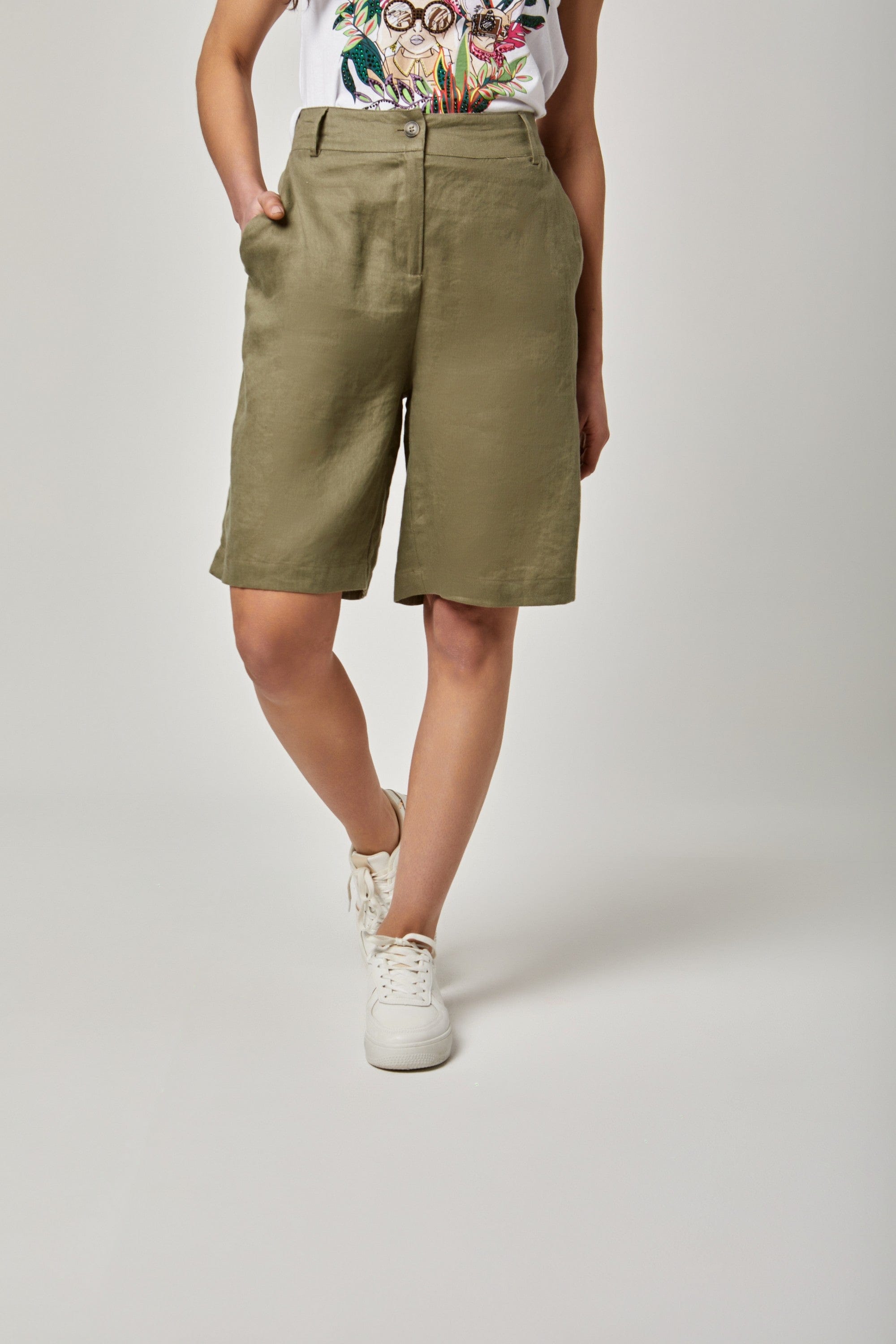 داليدرس شورت طويل سادة نسائي زيتوني