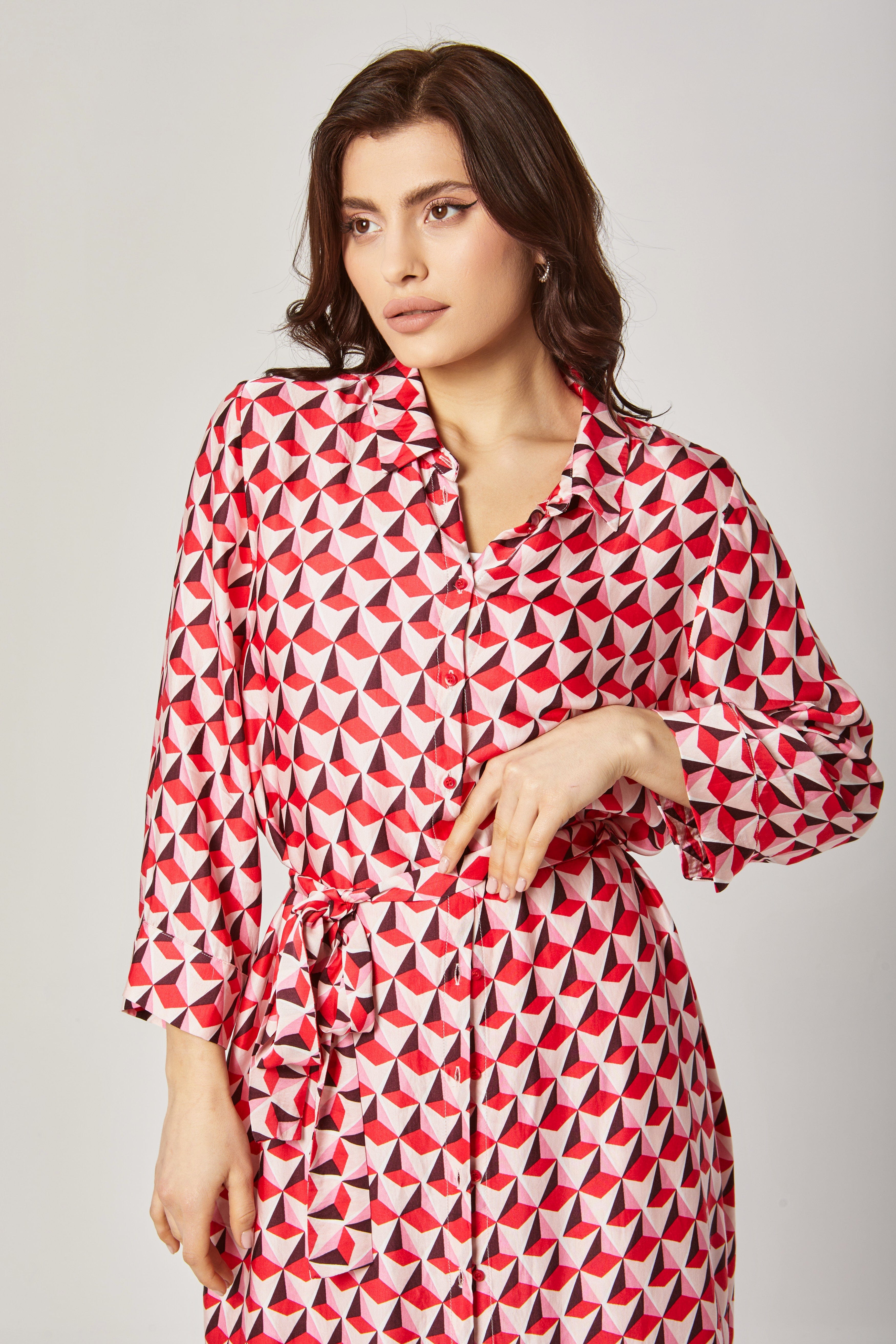 داليدرس فستان ميدي بنمط كم طول برباط نسائي أحمر فاتح