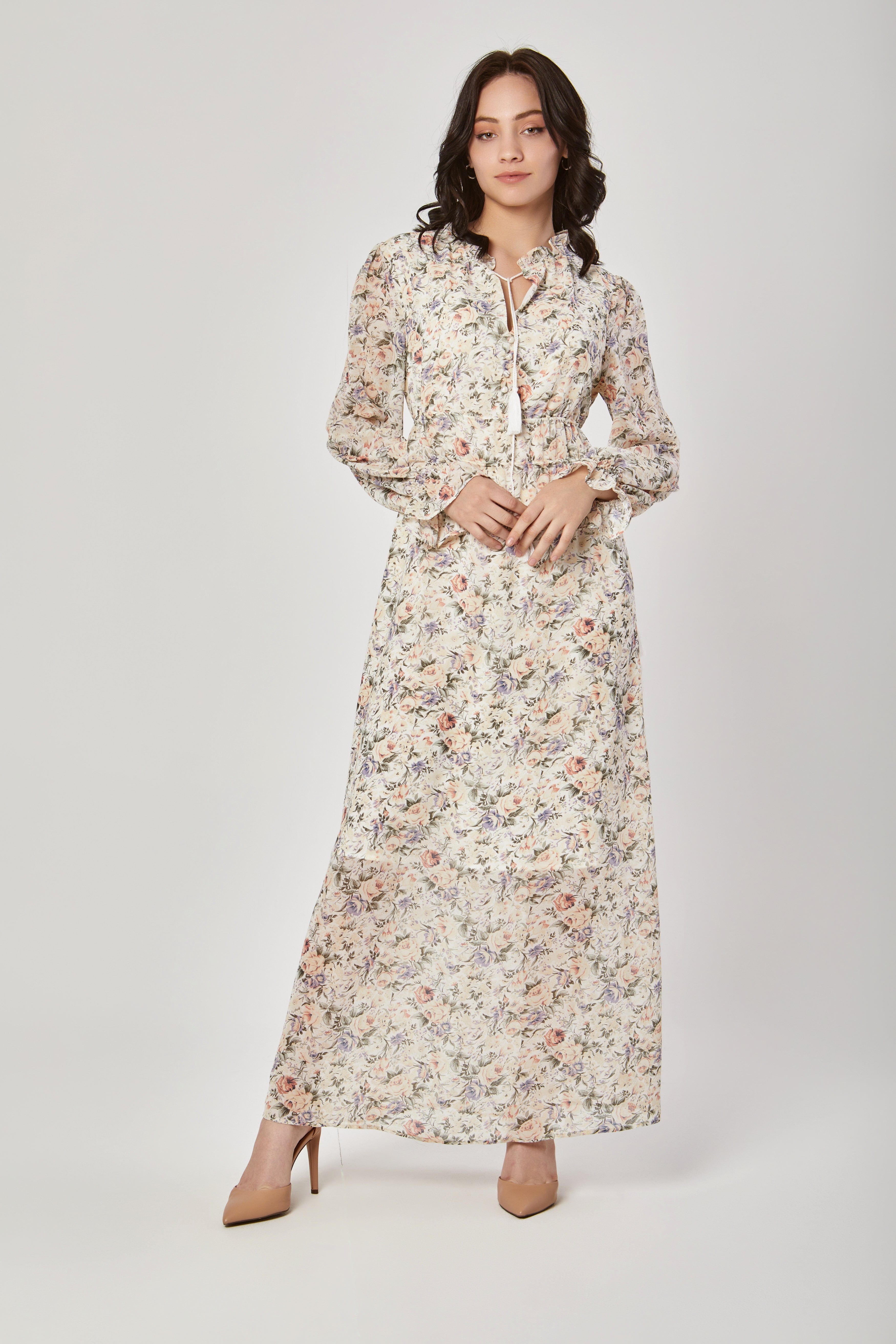 داليدرس فستان منقوش طويل مخصر مبطن نسائي متعدد الألوان