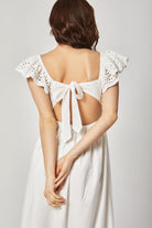 داليدرس فستان ميدي سادة مخصر كم قصير مخرم نسائي أبيض