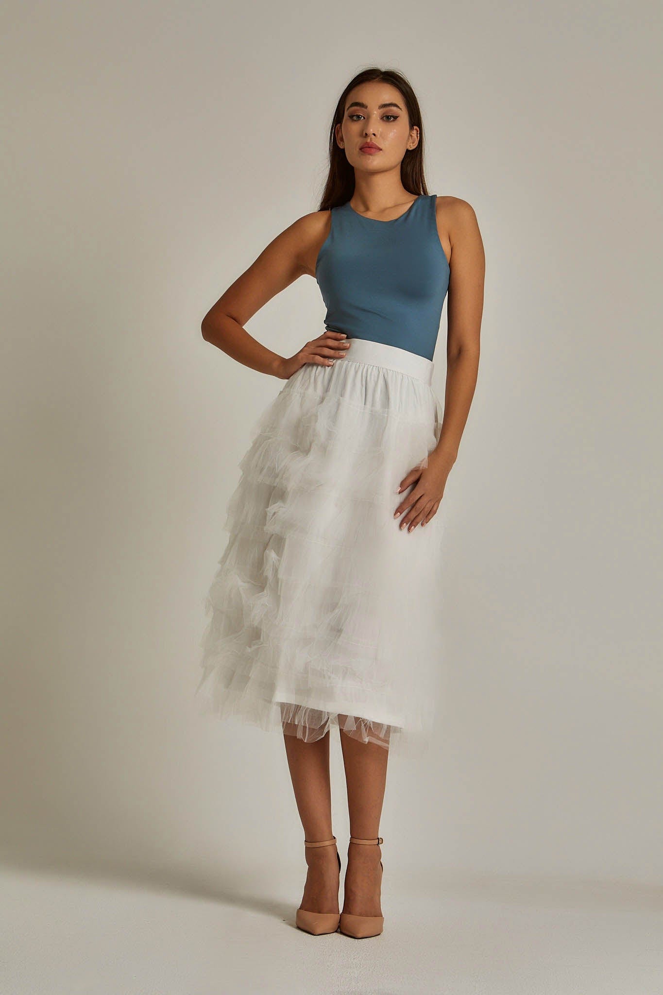 داليدرس تنورة ميدي شيفون سادة بكرانيش