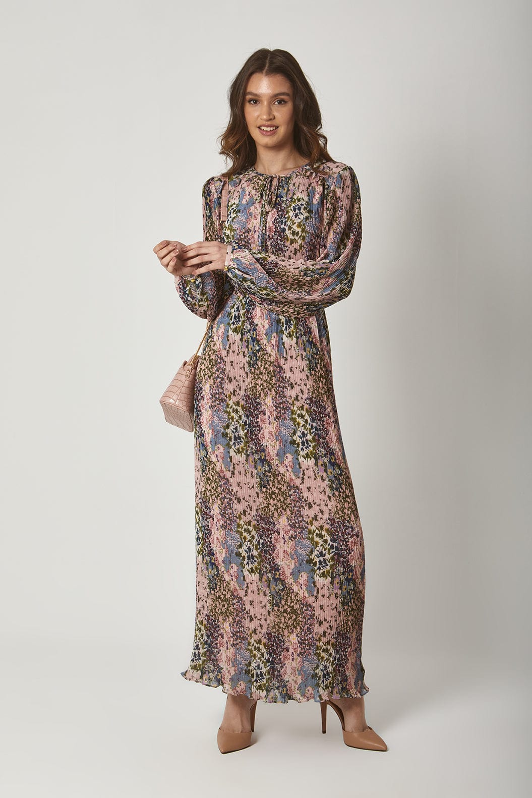 داليدرس فستان طويل منقوش مخصر كم طويل بف نسائي متعدد الألوان