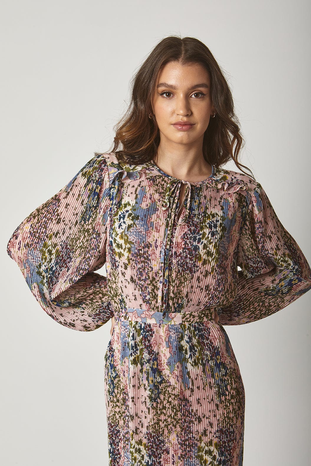 داليدرس فستان طويل منقوش مخصر كم طويل بف نسائي متعدد الألوان