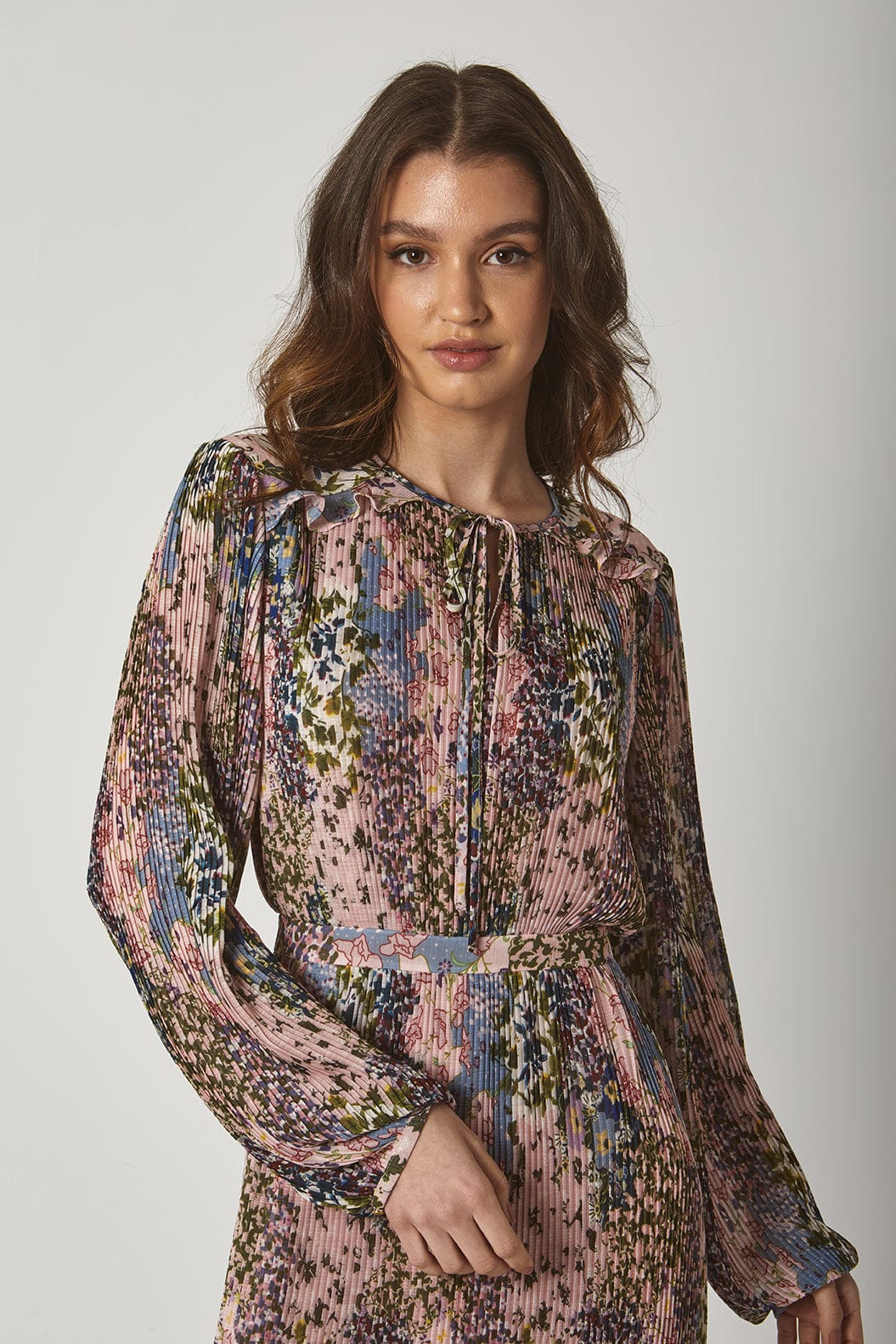 داليدرس فستان طويل منقوش مخصر كم طويل بف نسائي متعدد الألوان