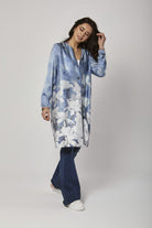 داليدرس فستان قصير ناعم مشجر كم طويل أزرق