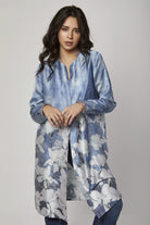 داليدرس فستان قصير ناعم مشجر كم طويل أزرق