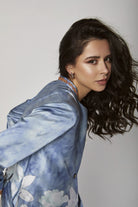 داليدرس فستان قصير ناعم مشجر كم طويل أزرق