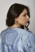 داليدرس فستان قصير ناعم مشجر كم طويل أزرق