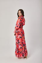 داليدرس فستان طويل مخصر منقوش كم طويل بف بأساور نسائي أحمر