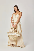 داليدرس فستان طويل حمالات سادة مزين بكشكش رمادي